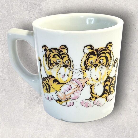 Vintage Baby Tiger Coffee Mug Heavy Ceramic Retro Kitsch Animal Cup Rare - Picture 2 of 9